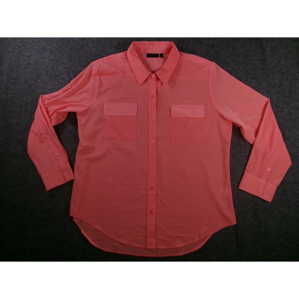 APT 9 Top Women Extra Large Pink Collared Capsule Sheer Professional Office